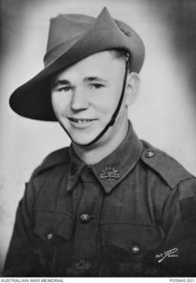 Studio portrait of NX193911 Private Clarence Robert Stroud, 25th Battalion.  Private Stroud of Dubbo, New South Wales, was killed in action at Bougainville on 5 April 1945, aged 25