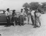 Herbert Doi, (?), (?), Don Seki, Wallace and Mary Doi at Salt Pond, Makawele, Kauai Airport