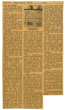 [Clipping: The U.S.S. Honolulu's Nickname "The Blue Goose"]