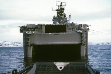 A stern view of the docking well of the amphibious assault ship USS SAIPAN (LHA 2)