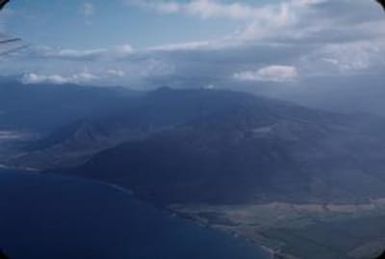 [Aerial view of mountain range and coastline of Waiʻanae Range, United States]
