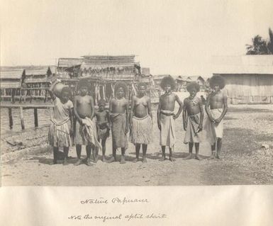 Native Papuan children, some wearing a traditional split skirt, Port Moresby, Papua New Guinea.