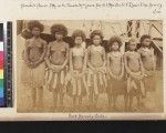 Portrait of girls lined up outside mission house, Papua New Guinea, ca. 1890