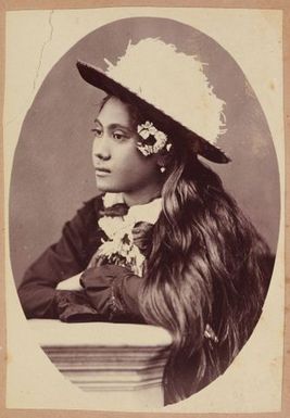 Portrait of a young girl wearing a hat. From the album: Tahiti, Samoa and New Zealand scenes