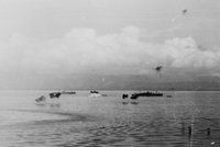 Image of a sea battle involving Japanese Air Forces and U.S. Naval Forces during the battle of Guadalcanal, August 1942 [3]