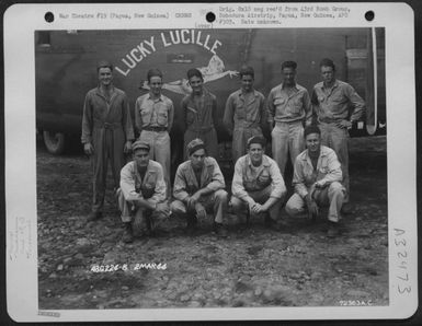 Lt. Casady And Crew Of The 65Th Bomb Squadron, 43Rd Bomb Group, Pose Beside The Consolidated B-24 'Lucky Lucille' At Dobodura Airstrip, Papua, New Guinea. 2 March 1944. (U.S. Air Force Number 72363AC)