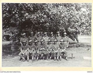 TOROKINA, BOUGAINVILLE, 1945-10-29. MEMBERS OF NO. 16 PLATOON, 15 INFANTRY BATTALION. (FOR IDENTIFICATION OF 14 NAMED PERSONNEL REFER TO PROVISIONAL CAPTION OR NAME INDEX)