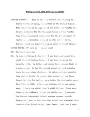 Oral History Interview with Barney Tarver, November 11, 2010