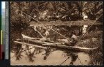 Samoan men fishing in a boat, Samoa, ca.1900-1930