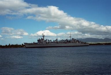 The fast combat support ship USS SACRAMENTO (AOE 1) gets underway following a visit to the naval station. The SACRAMENTAO is en route to its home port of Naval Shipyard, Bremerton, Washington, after serving in the Persian Gulf region during Operation DESERT SHIELD and Operation DESERT STORM.