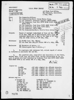 USS DYSON - Rep of Bombardment of Guam & Rota Is, 6/27/44, & Anti-Shipping Sweep Along SW Approaches to Guam, Night of 6/27-28/44, Marianas