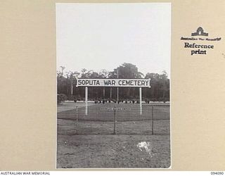 SOPUTA, NEW GUINEA, 1945-06-26. THE ENTRANCE TO THE SOPUTA WAR CEMETERY VIEWED FROM THE ROAD. THE CEMETERY IS MAINTAINED BY THE AUSTRALIAN WAR GRAVES SERVICE