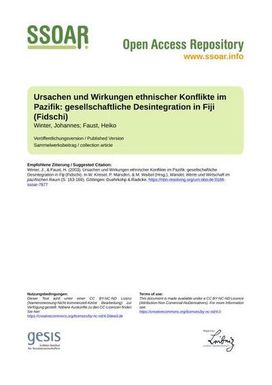 ["Ursachen und Wirkungen ethnischer Konflikte im Pazifik: gesellschaftliche Desintegration in Fiji (Fidschi)"]