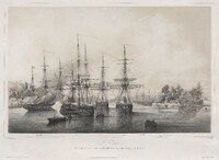 I Taïti. Le C.A. Dupetit Thouars faisant amener le pavillon taïtien et prenant possession au nom de la France