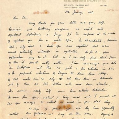 Letter from Alaric Maude to Ron Crocombe