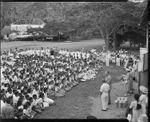 Governor General, Lord Freyberg, speaking to school children in Rarotonga, Cook Islands - Photograph taken by E P Christensen