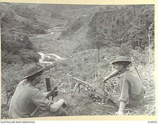 NEW GUINEA. UPPER RAMU VALLEY ADVANCE. 1 NOVEMBER 1943. A CAMP SCENE AT AN ADVANCED POST. (NEGATIVE BY G. SHORT)