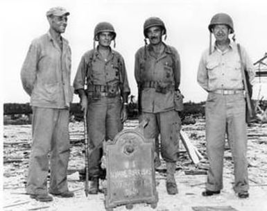 [Marine Officers Posing With Plaque on Guam]