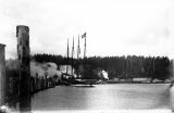 Launch of the four-masted schooner DEFIANCE, Hoquiam River, 1897