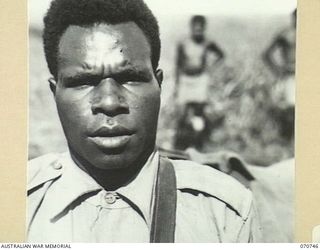 KELANOA, NEW GUINEA. 1944-03-04. 480 CORPORAL SALA, MM, "A" COMPANY, 1ST PAPUAN INFANTRY BATTALION. "A" COMPANY ARE PAST MASTERS IN JUNGLE WARFARE. LED BY EXPERT AUSTRALIAN OFFICERS AND NON ..