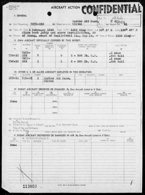 VMTB-232 - ACA rep #41 â Bombing & strafing targets in Yap Area, Carolines on 2/2/45