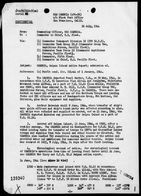 USS CAMBRIA - Rep of opers in the invasion & occupation of Saipan Island, Marianas, 6/15/44-7/9/44