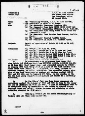 USS MCCALL - Report of Operations off Guam Island, Marianas on 7/10/44