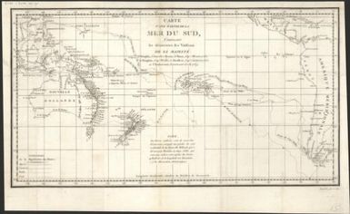 Carte d'une partie de la mer du sud, contenant les decouvertes des vaisseaux de sa majeste : le Dauphin, Commodore Byron; la Tamar, Cape Mouat, 1765; le Dauphin, Cape Wallis; le Swallow, Cape Carteret, 1767; et l'Endeavour, Lieutenant Cook; 1769