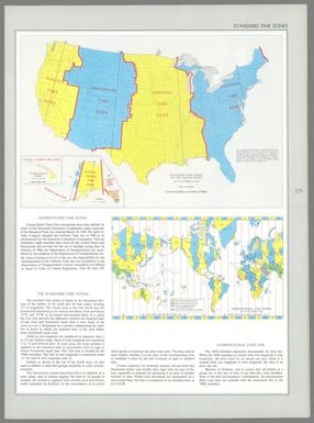 Standard time zones of the United States, as of October 26, 1969 -- International time zones, as of October 1968.