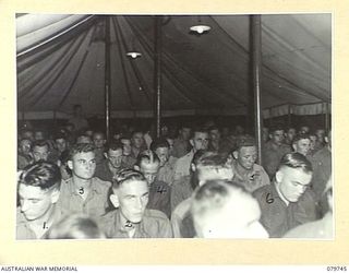 TOROKINA, BOUGAINVILLE, SOLOMON ISLANDS. 1945-03-14. THE CONGREGATION AT THE 2/1ST AUSTRALIAN GENERAL HOSPITAL CHAPEL DURING A CONFIRMATION SERVICE CONDUCTED BY VX91744 CHAPLAIN P.N.W. STRONG, ..