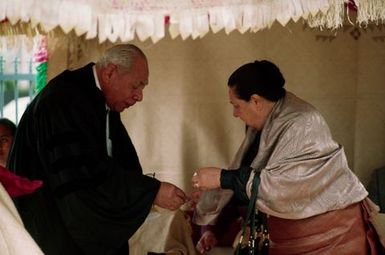 King Taufa'ahau Tupou IV, King of Tonga, at dedication of church Vaine Mo'onia