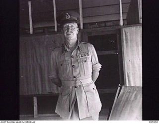 CAPE WOM, WEWAK AREA, NEW GUINEA. 1945-09-01. MAJOR GENERAL H.C.H. ROBERTSON, GENERAL OFFICER COMMANDING 6 DIVISION AT HEADQUARTERS 6 DIVISION