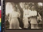 Group portrait of three missionary workers, Beru, Kiribati, 1913-1914