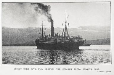 Sunset Over Suva, Fiji, Showing The Steamer Tofua Leaving Port