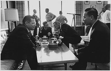 Honolulu Conference: Secretary of Defense Robert McNamara, Prime Minister Nguyen Cao Ky (South Vietnam), President Lyndon B. Johnson and Lieutenant General Nguyen Van Thieu (South Vietnam)