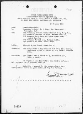 VMTB-232 - ACA Rep #5 - Bombing of Yap Airstrip, Yap Is, Carolines, on 11/20/44