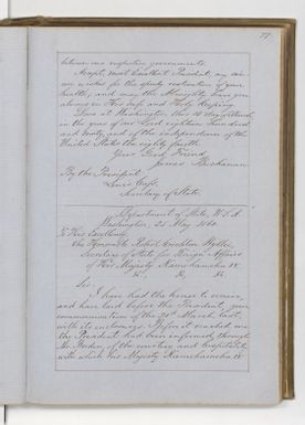 Lewis Cass to Robert Crichton Wyllie, Minister for Foreign Affairs of Hawaii