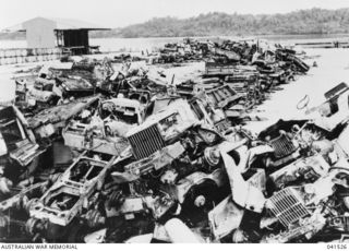 MANUS ISLAND, ADMIRALTY ISLANDS. 1949-09. CLOSE-UP VIEW OF AMERICAN MOTOR TRANSPORT DUMP