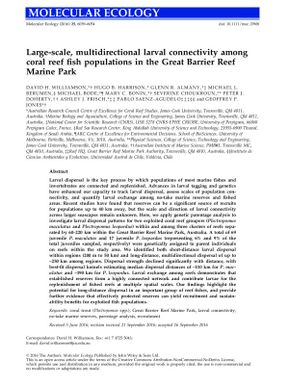 Large-scale, multidirectional larval connectivity among coral reef fish populations in the Great Barrier Reef marine park.