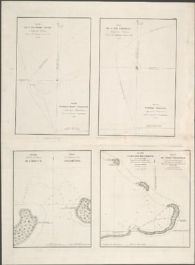 Plan de l'Ile Fayeou Occidale (Archipel des Carolines) / leve par Mr. Zavalichine Lieutnt. de Veau = Plan Ostrova Faieu Zapadnago (Arkhipelaga Karolinskago) / sni︠a︡tyĭ Leĭtenantom Zavalishinym ; Plan de l'Ile Pyguella (Archipel des Carolines) / leve par Mr. Zavalichine Lieutnt. de Veau = Plan Ostrova Pygella (Arkhipelaga Karolinskago) / sni︠a︡tyĭ Leĭtenantom Zavalishinym ; Plan Vkhoda v Gavan Shamisso = Plan de l'Entree du Port Chamisso ; Plan Gavani Shamisso (Gruppa Lugunor Arkhipelaga Karolinskago) / sni︠a︡tyĭ Leĭtenantom Zavalishinym = Plan du Port Chamisso (Groupe de Lougounor, Archipel des Carolines) / dresse par Mr. Zavalichine Lieutt. de Veau