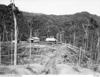 ILOLO, NEW GUINEA. 1944-04-30. THE OWERS' CORNER SIGNAL STATION, 18TH AUSTRALIAN LINES OF COMMUNICATION SIGNALS, VIEWED LOOKING TOWARDS UBERI. A 23 LINE SECTION EXTENDS FROM ILOLO SIGNAL STATION TO ..