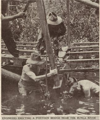 Engineers erecting a pontoon bridge near the Bunga River