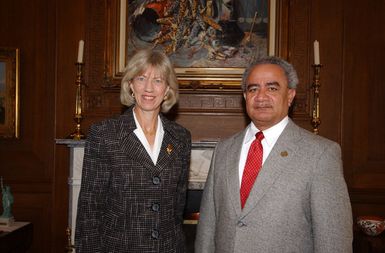 Secretary Gale Norton with the Governor of American Samoa, Togiola Tulafono, right, during Governor's visit to Department of Interior headquarters