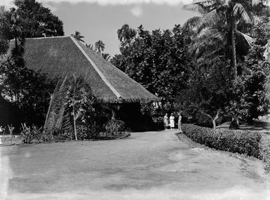 [View of a Pacific Island dwelling surrounded by a landscaped garden]