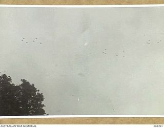 HUBIKA, NEW GUINEA. 1944-01-01. A FORMATION OF LIBERATORS (B-24) BOMBERS FLYING OVER THE AREA ON THE WAY TO BOMB JAPANESE POSITIONS