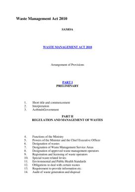 Waste management act 2010 : Samoa