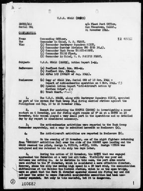 USS MOALE - Rep of Ops During Carrier Air Strikes on the Philippines & Yap, Carolines 11/10-22/44 Including A/S Act on 11/6/44 & AA Act on 11/19/44