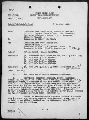 COMTASK-Group 32.11 & COMTASK-UNIT 32.3.5 - Rep of ops in support of the invasion & occupation of the Palau Is, 9/15/44 - 10/14/44