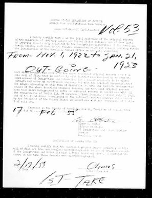 Volume 53: Immigration Service Forms, November 1, 1922 - January 21, 1923