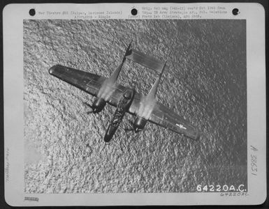 Northrop P-61 'Black Widow' Night Fighter In Flight, Saipan, Marianas Islands, January 1945. (U.S. Air Force Number 64220AC)